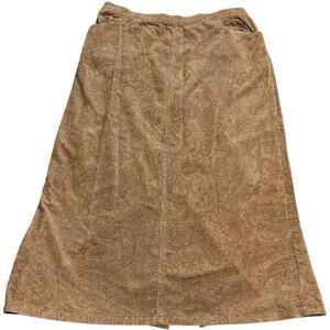 VTG Taillissime Skirt Corduroy Paisley Knee Length Western Sz Large Tan Stretch
